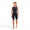 Front view of a woman wearing a black Streamline Sleeveless Swimskin on a white background. 