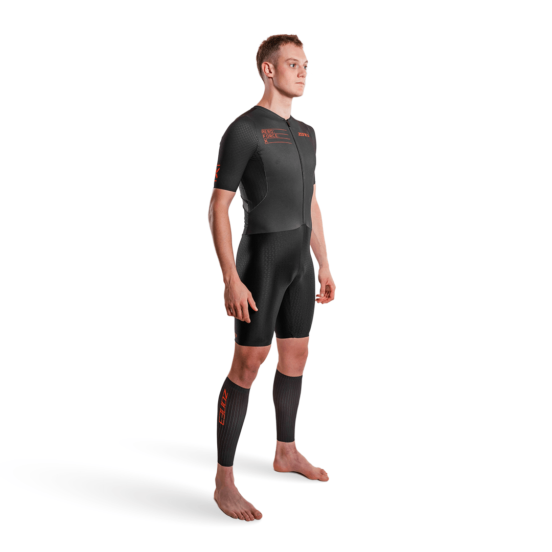 Man wearing zone3 Aeroforce-X trisuit on a white background