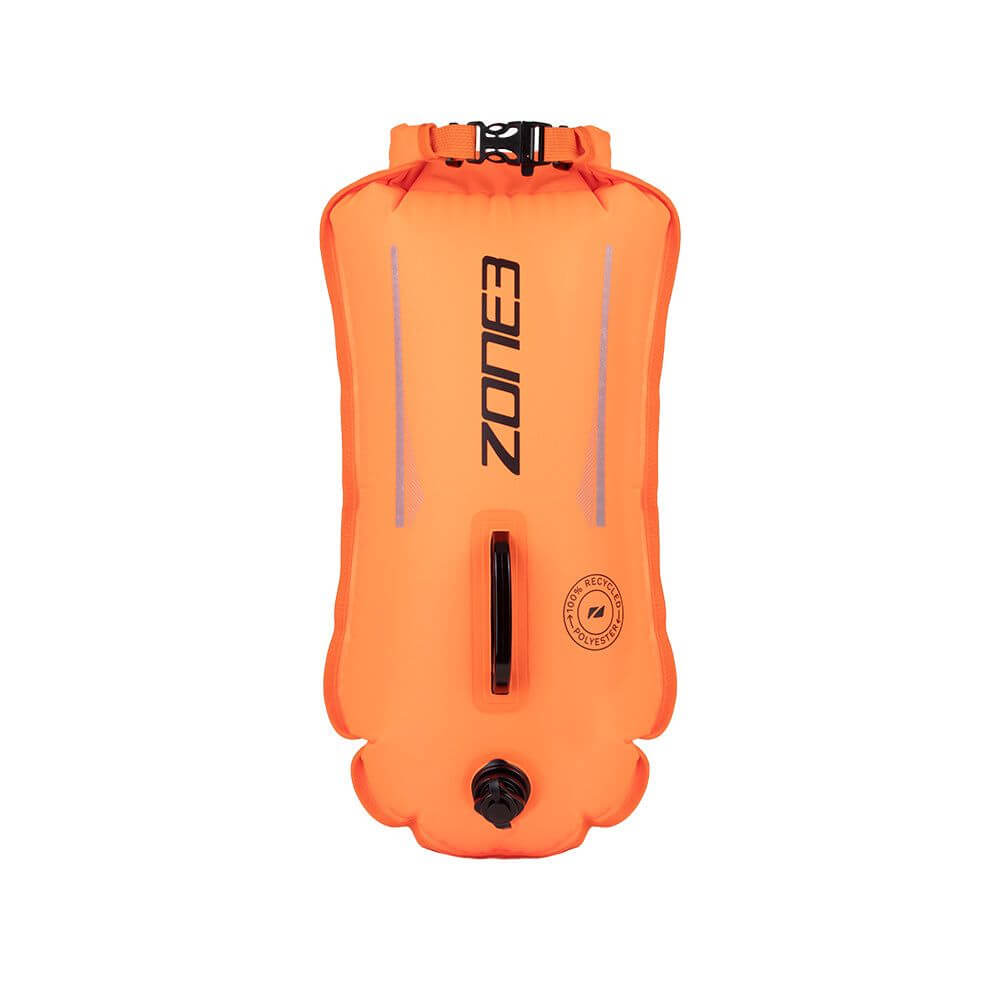 A Zone3 recycled safety buoy and dry bag, 28L, in a high-visibility colour.