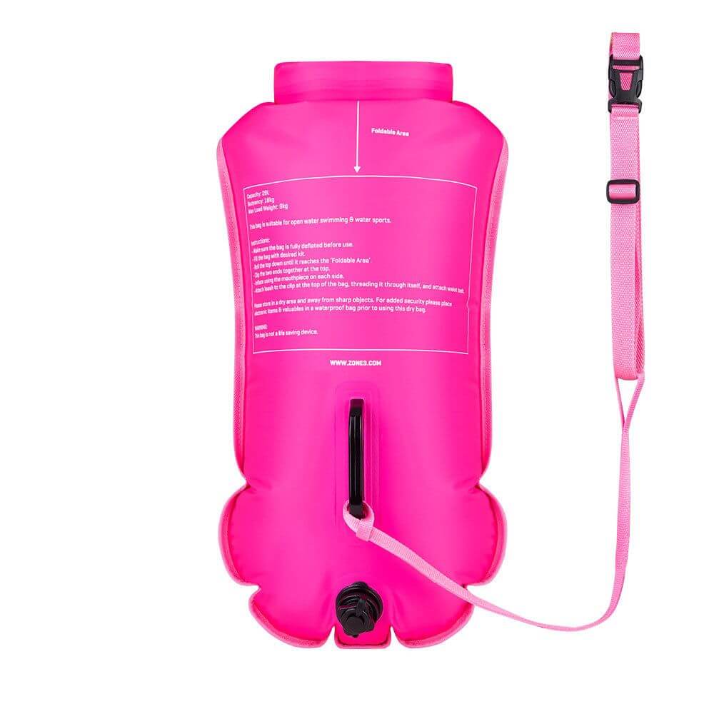 A Zone3 recycled safety buoy and dry bag, 28L, in a high-visibility colour.