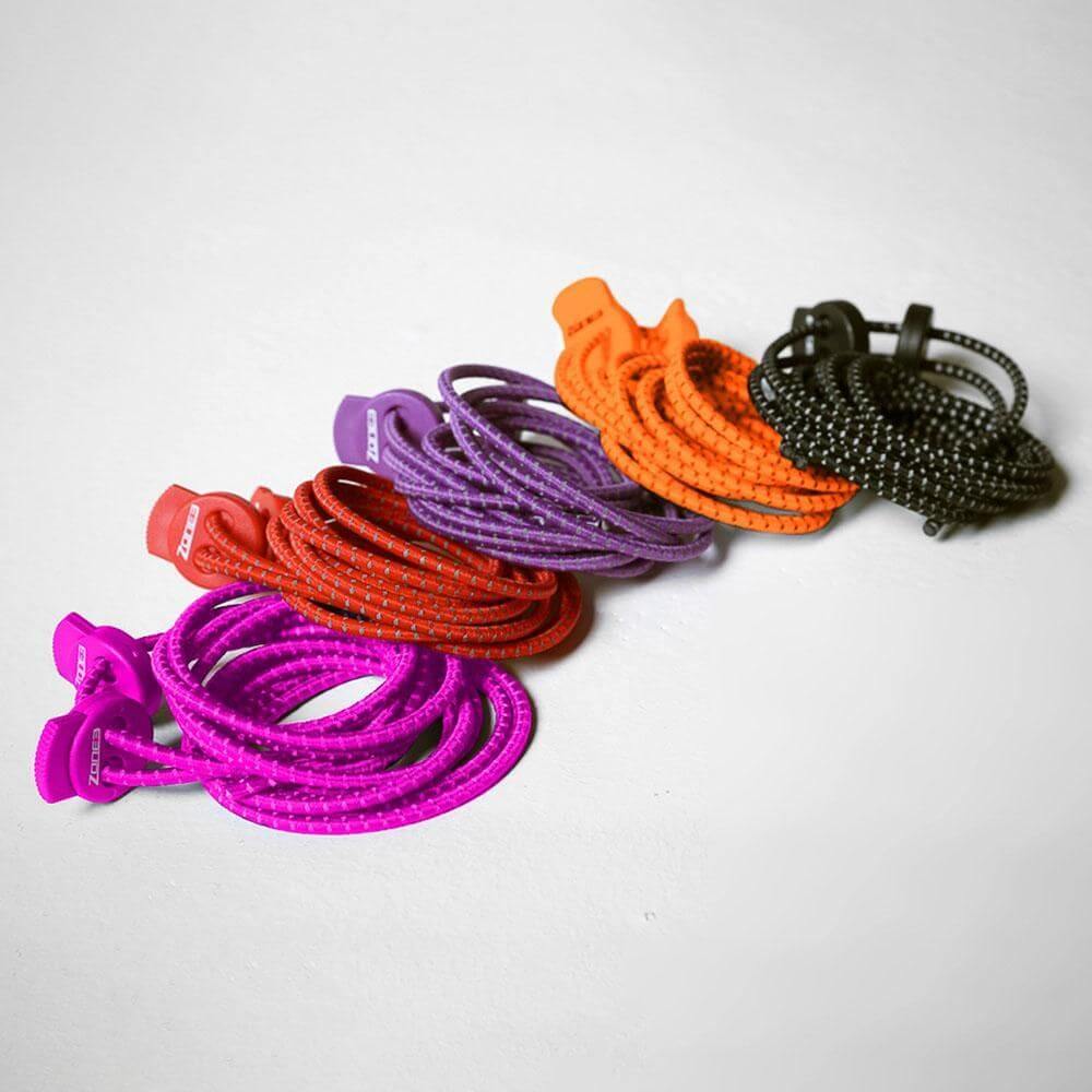 Zone3 elastic shoe laces for fast transitions on a white background.