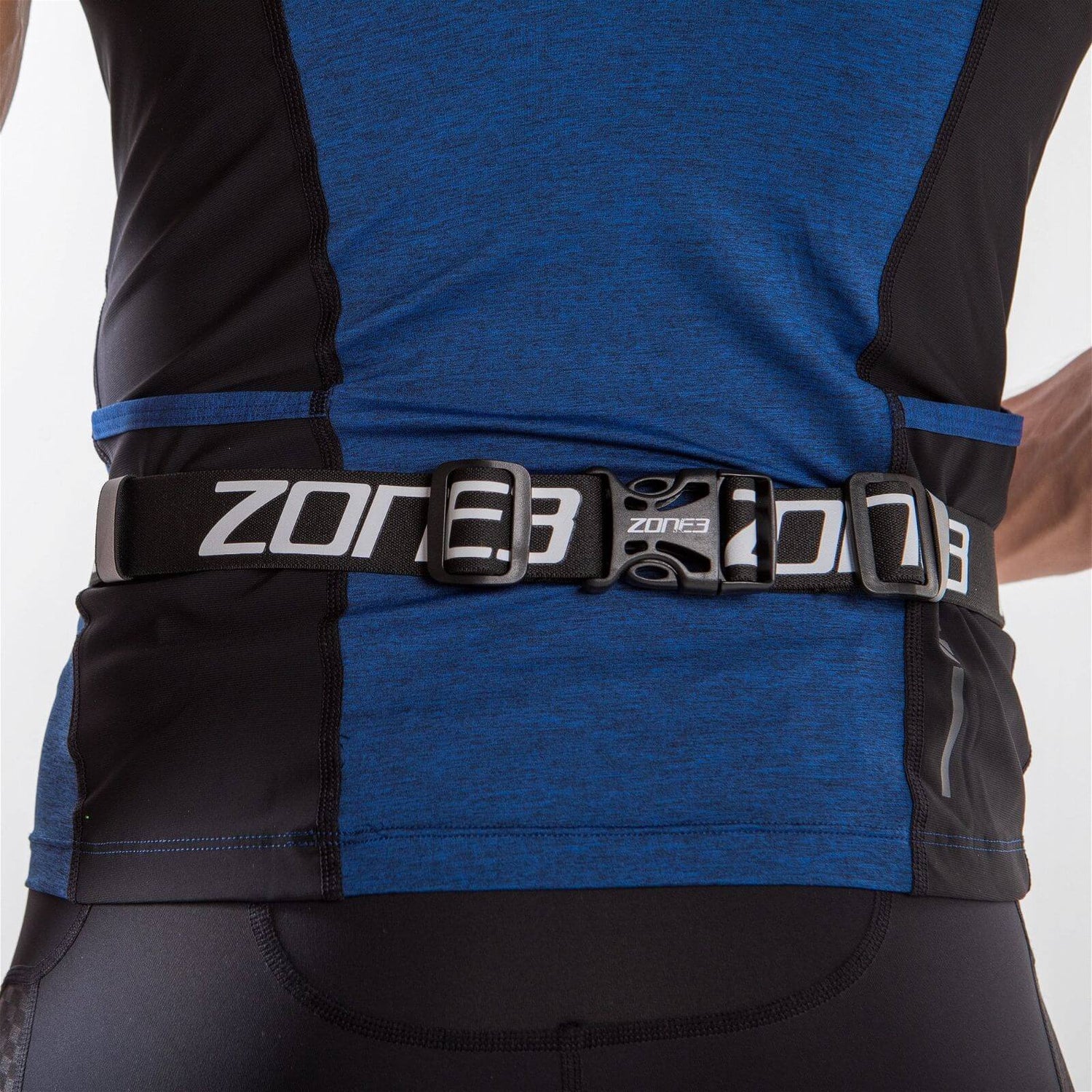 A Zone3 Endurance race number belt with Lycra fuel pouch on a white background.