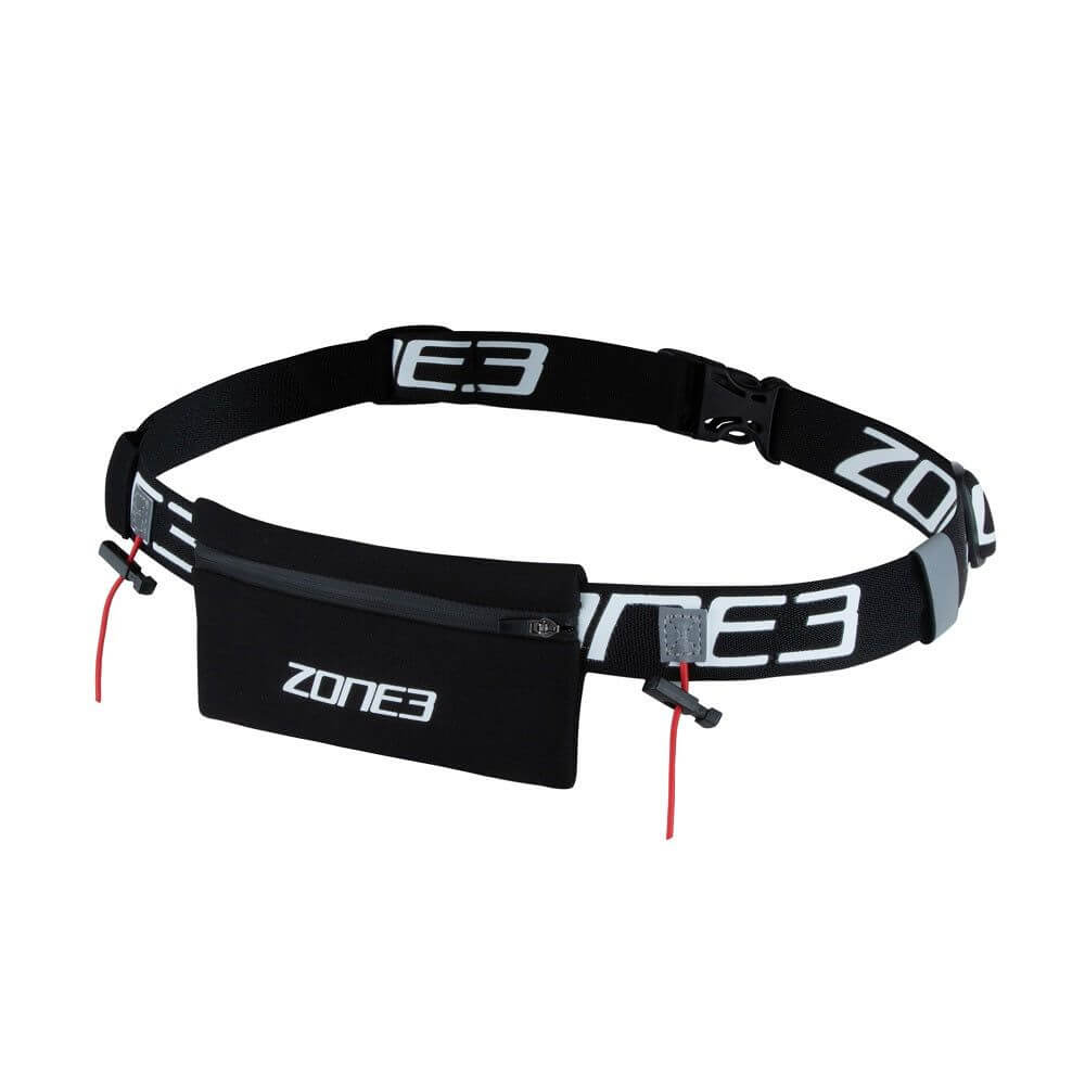 A Zone3 Endurance race number belt with neoprene fuel pouch on a white background.