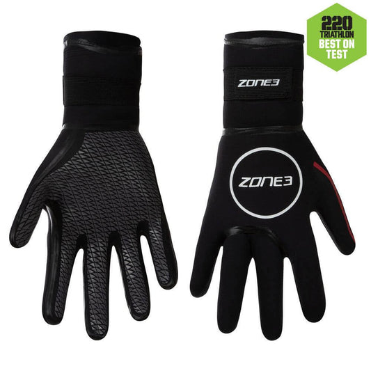 Zone3 Heat-Tech neoprene swim gloves on a white background.
