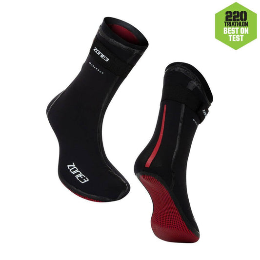 Zone3 Heat-Tech neoprene swim socks on a white background.