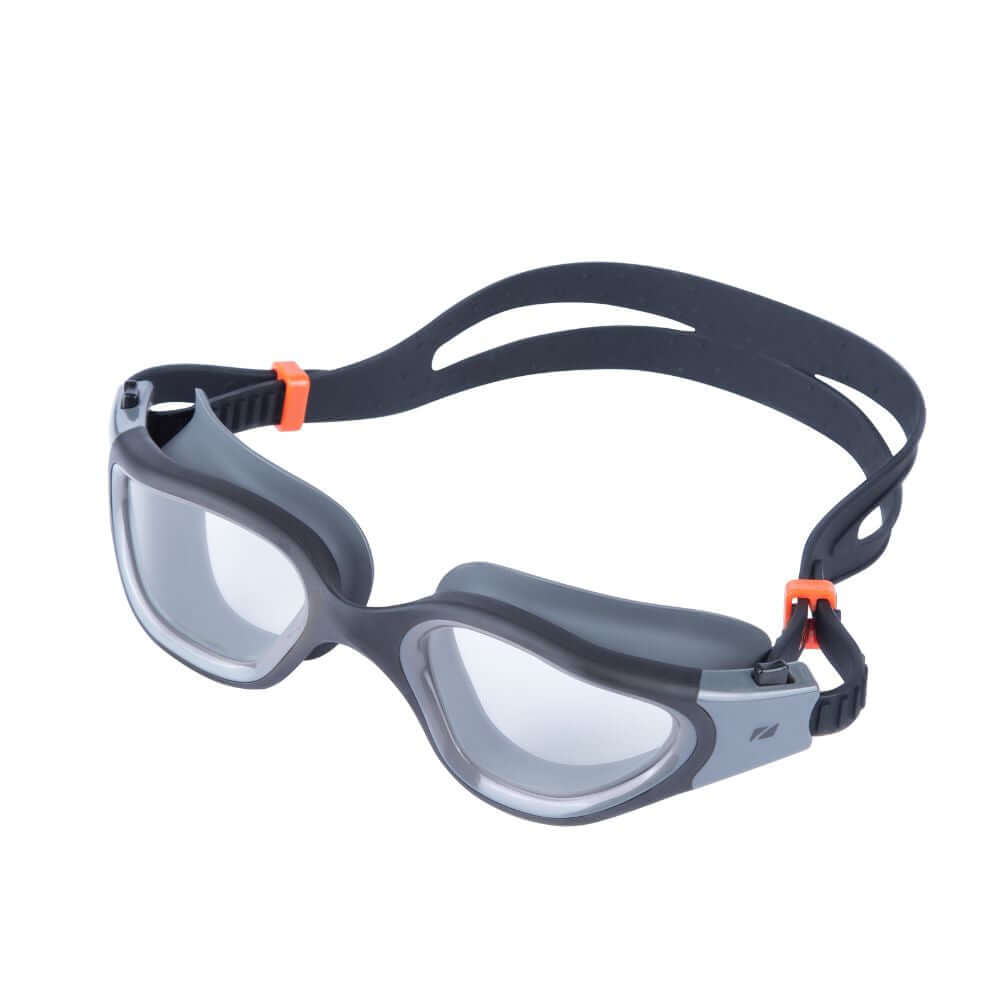 Vapour Swim Goggles with gray frame orange accents on a black strap