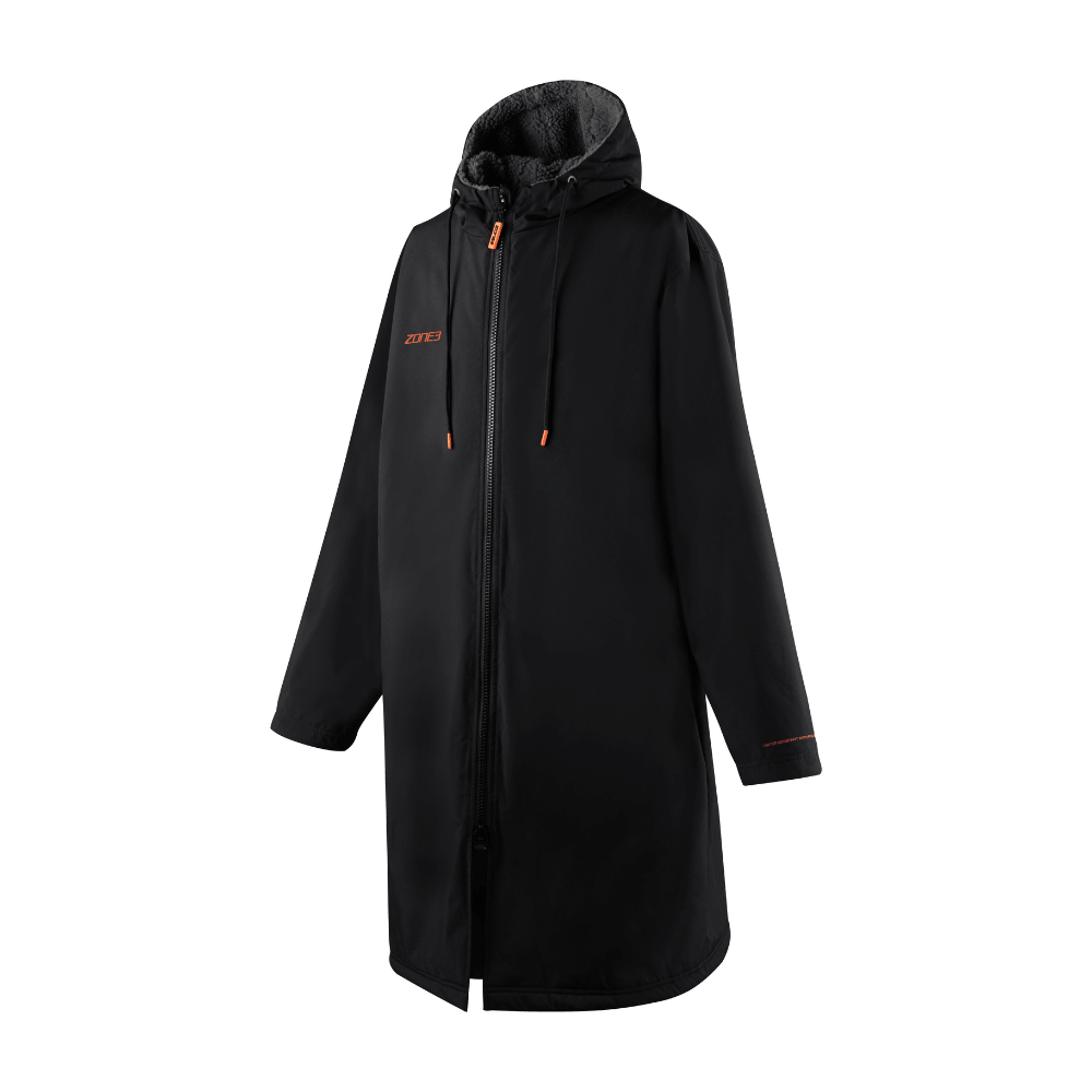 Front view of Zone3 Active-Flex changing robe with hood and zip closure
