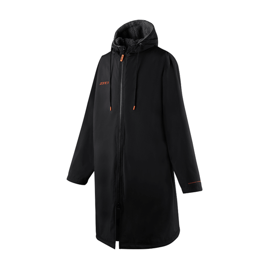 Front view of Zone3 Active-Flex changing robe with hood and zip closure