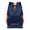 Navy blue Zone3 mesh backpack with orange drawcord, zip front pocket, and orange shoulder straps