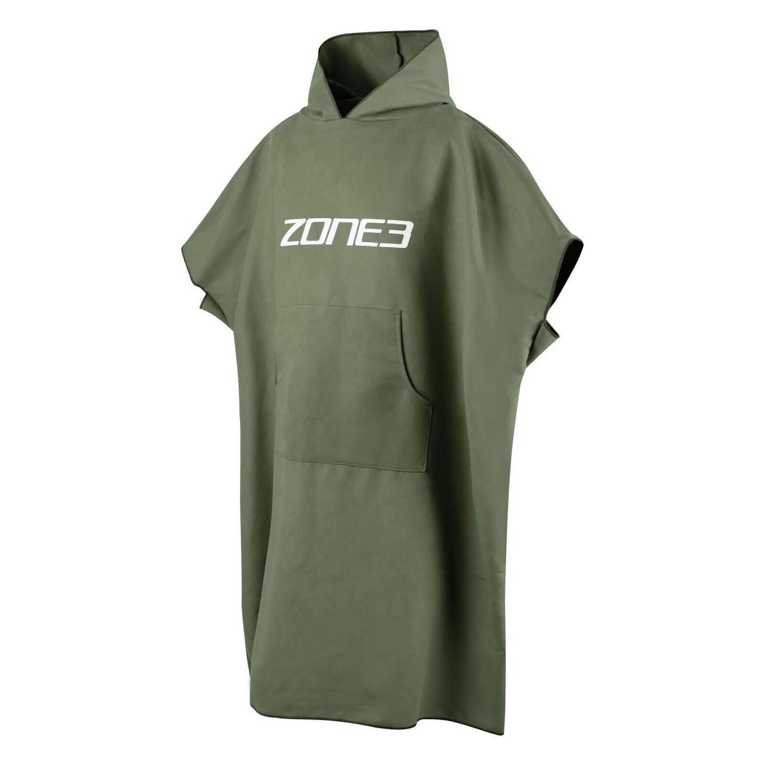 Microfibre Changing Robe in olive green with pocket and hood for comfort after beach or swimming.