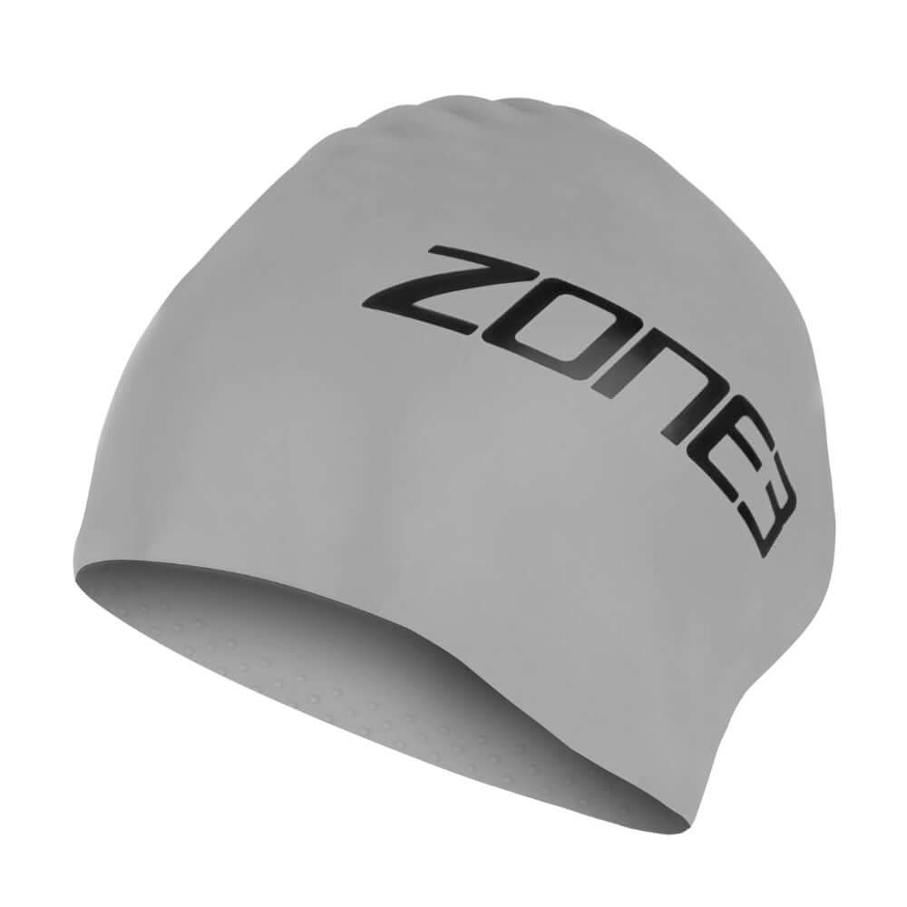 Silicone Swim Cap - Extra Long Hair in gray with black lettering for swimmers with long hair.