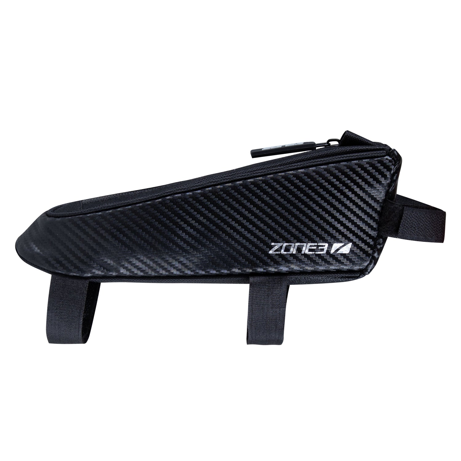 Aero Bento Box exterior in black carbon fiber pattern with zipper and strap.