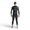 Rear view of a man wearing a black Advance wetsuit with blue cuffs and a vertical zipper down the back.