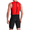 Back view of male model in red and black Streamline Sleeveless Swimskin with vertical back zipper and Zone3 logo